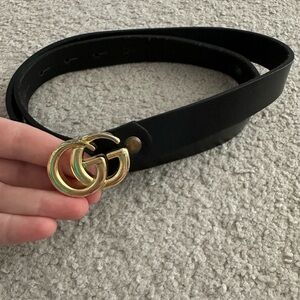 Leather Black Belt with Gold Double G Buckle